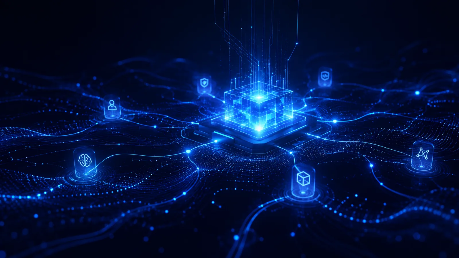 AIGenio AI GEN IO structure visual connecting artificial intelligence, generation and input output